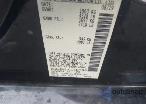 2020 Nissan Altima Sv Fwd from USA, damaged, VIN 1N4BL4DV5LC150188